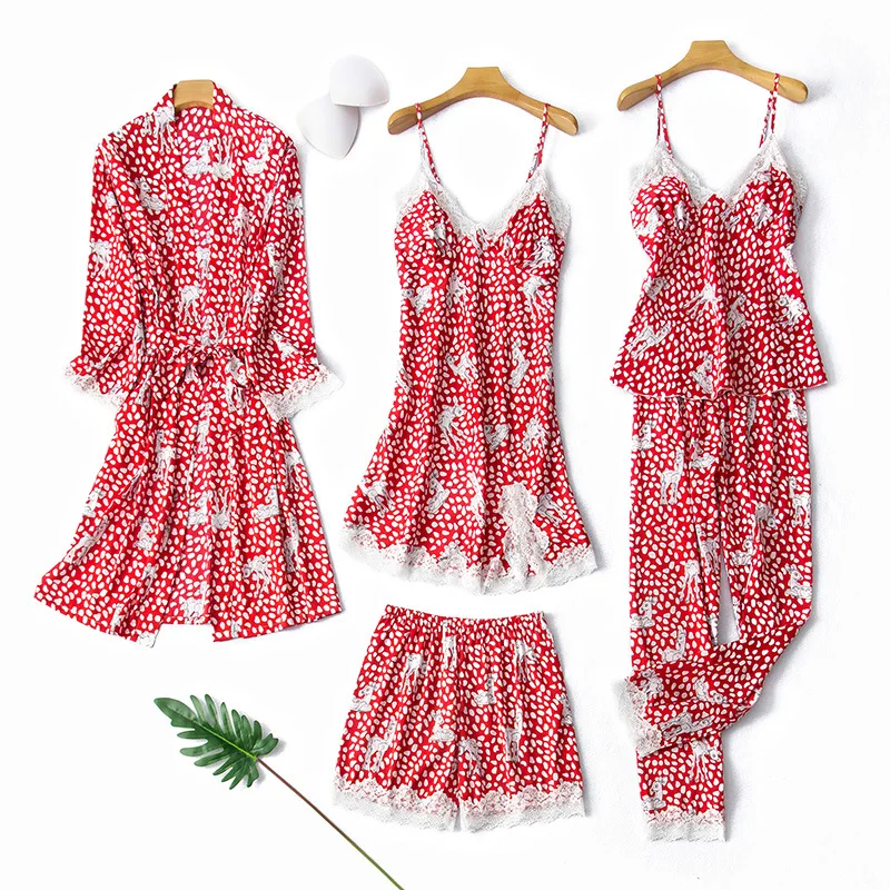 5pcs Spring Summer New Style Sexy Sling Pajamas Suit Woman Faux Silk Long-sleeved Nightdress Cute Deer Print Home Service Suit
5pcs Spring Summer New Style Sexy Sling Pajamas Suit Woman Faux Silk Long-sleeved Nightdress Cute Deer Print Home Service Suit