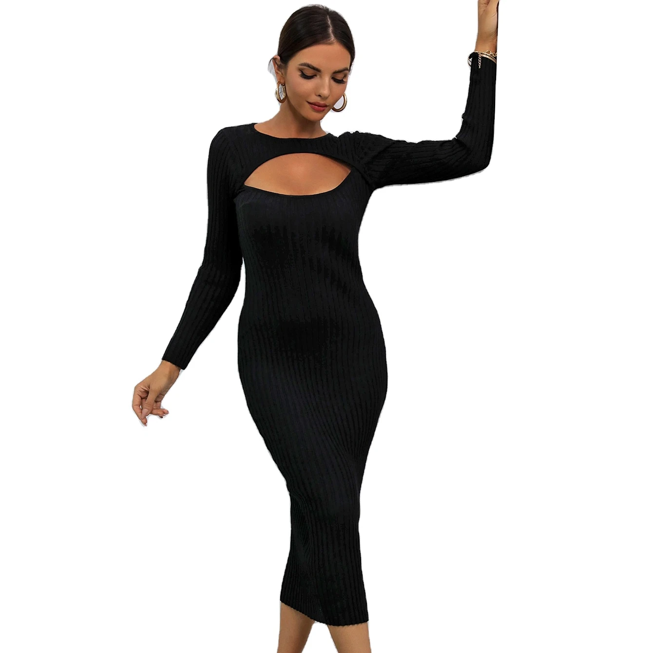 2022 fashion spring long sleeve hollow out sexy slim knit bodycon elegant dress, Picture color
2022 fashion spring long sleeve hollow out sexy slim knit bodycon elegant dress, Picture color