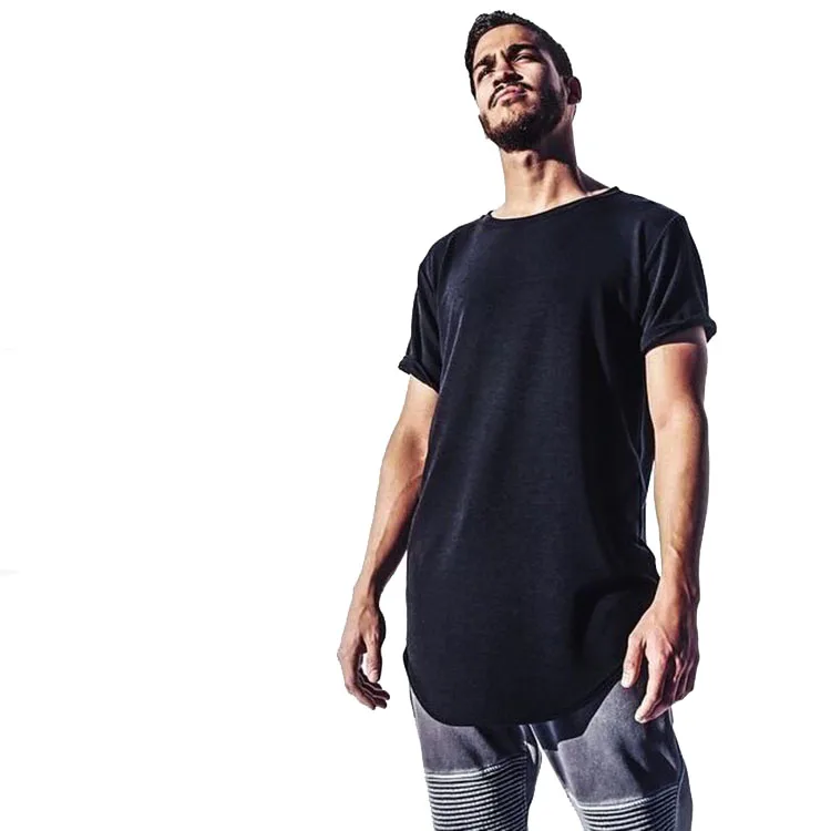 

Streetwear Men's T Shirt Extended Round Sweep T-Shirt Curved Hem Long line Tops Hip Hop Blank Tshirt Clothes