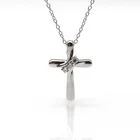 Silver 925 Sterling Nameplate Cubic Zirconia Cross Women Necklace Pendant