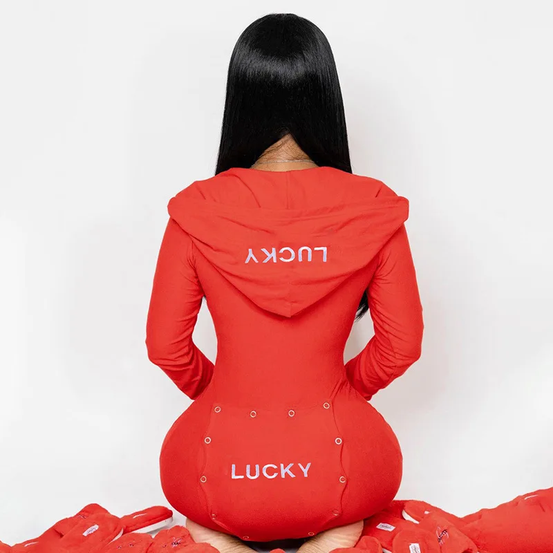Bodysuit Jumpsuit Long Sleeve Pants Hooded Red Onesie Butt Flap Pajamas Knitted Onesie For Adults Women, Customized color
Bodysuit Jumpsuit Long Sleeve Pants Hooded Red Onesie Butt Flap Pajamas Knitted Onesie For Adults Women, Customized color