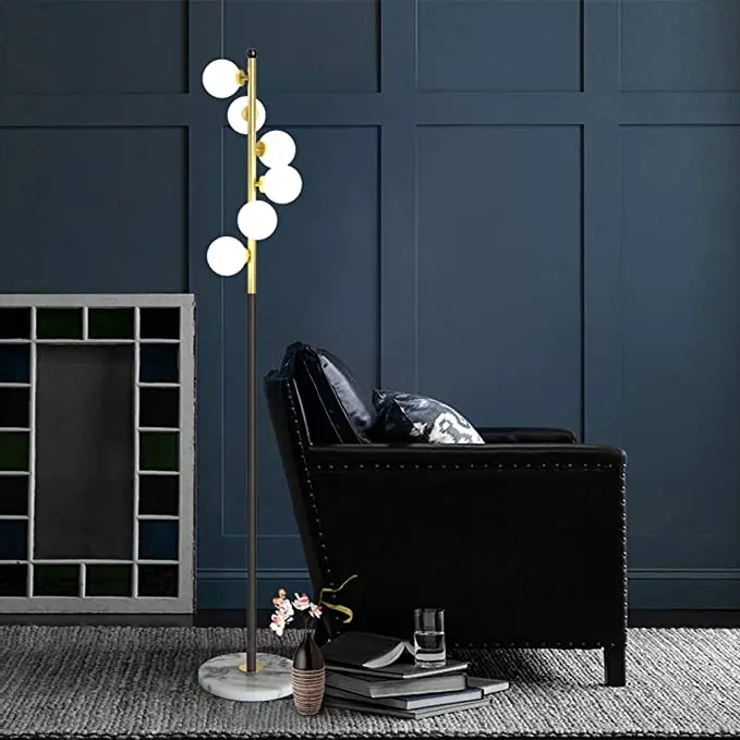 White Glass Shade and Marble Base Elegant Modern Creative Floor Lamp for Living Room,Bedroom,Office