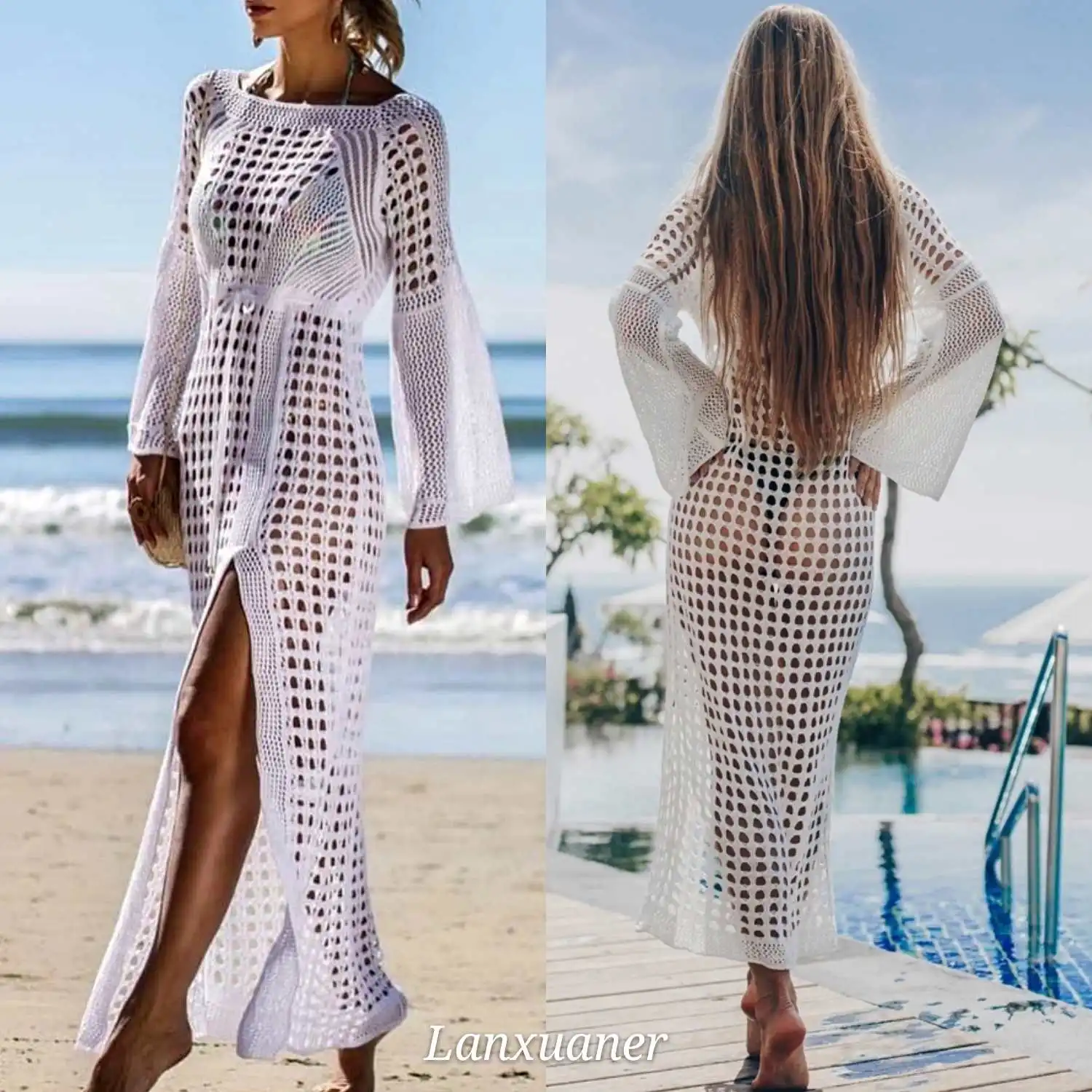 Lace Woman Dress Flare Sleeve Knitted White Swimsuit Cover Up White Crochet Dress, Picture color
Lace Woman Dress Flare Sleeve Knitted White Swimsuit Cover Up White Crochet Dress, Picture color