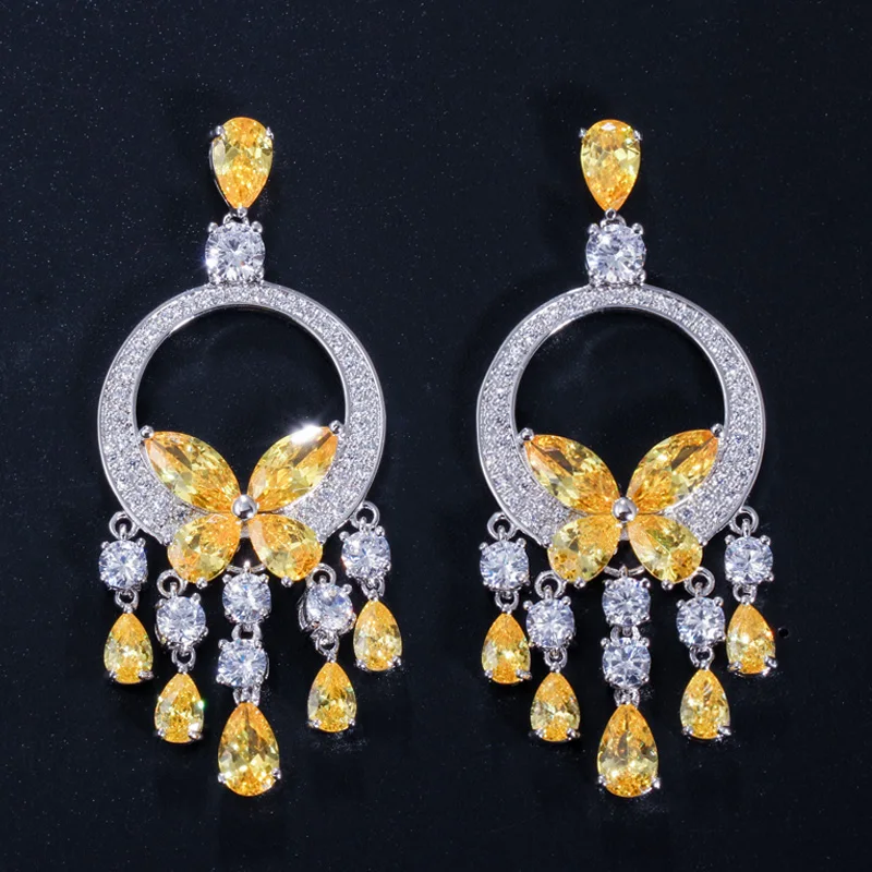 HIgh End Long Big CZ Stone Yellow Crystal Tassel Drop Earrings for Women Fashion Statement Wedding Party Jewelry Accessories
HIgh End Long Big CZ Stone Yellow Crystal Tassel Drop Earrings for Women Fashion Statement Wedding Party Jewelry Accessories