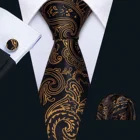 New Flexible Metal Wire Gold Paisley Black Silk Mens Ties Set