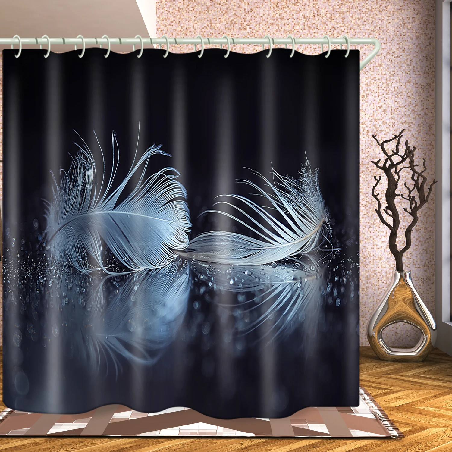 White feather black stone series bathroom waterproof shower curtain custom printing shower curtain decorative curtain, Picture
White feather black stone series bathroom waterproof shower curtain custom printing shower curtain decorative curtain, Picture