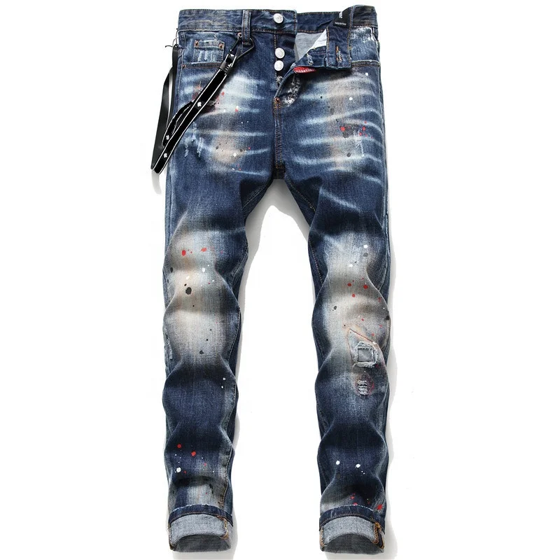 High Quality Popular Custom Design Medium Blue Washed Denim Ripped Jeans For Men, Black
High Quality Popular Custom Design Medium Blue Washed Denim Ripped Jeans For Men, Black