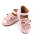 BEIBEINOYA Bowknot Moccasins Pink Genuine Leather Elastic Band Hard Sole Kids School Casual Shoe For Girls