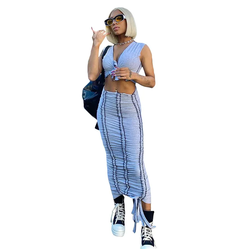 Ladies Summer Casual Sleeveless V Neck Women's Drawstring Long Skirts Sets Two Piece Set Women Clothing, Picture color
Ladies Summer Casual Sleeveless V Neck Women's Drawstring Long Skirts Sets Two Piece Set Women Clothing, Picture color
