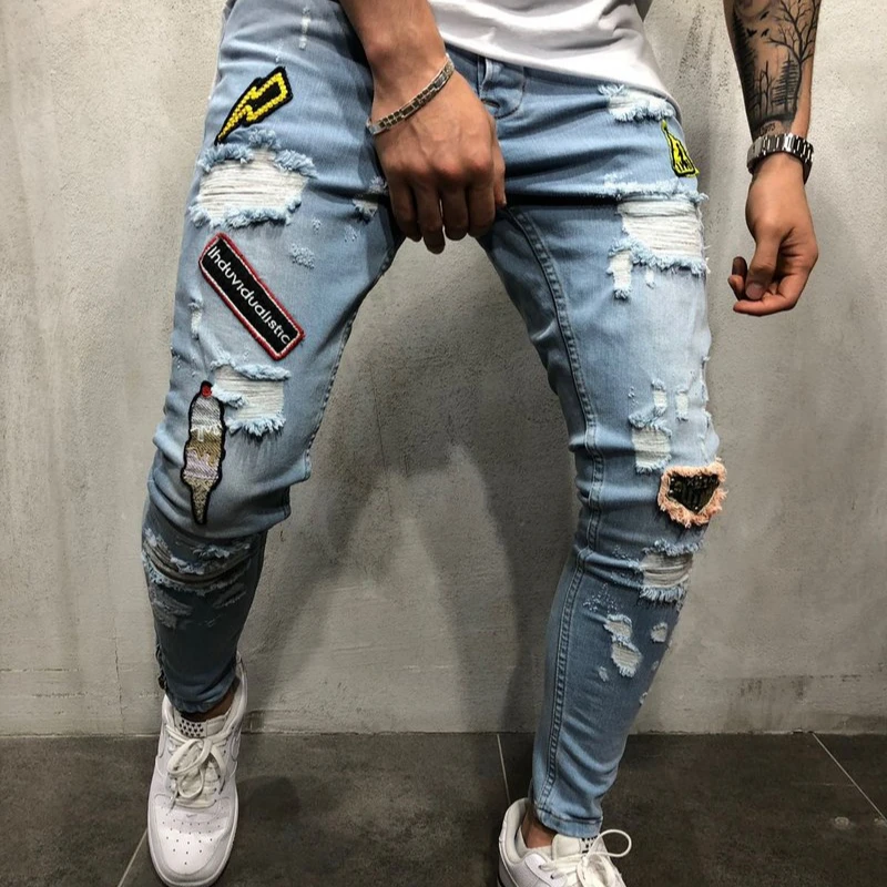 Men'S Jeans Black Ripped hole Patch Slim Fit Pants Fashion Skinny Jeans For Men Stylish Stretch Trousers
Men'S Jeans Black Ripped hole Patch Slim Fit Pants Fashion Skinny Jeans For Men Stylish Stretch Trousers