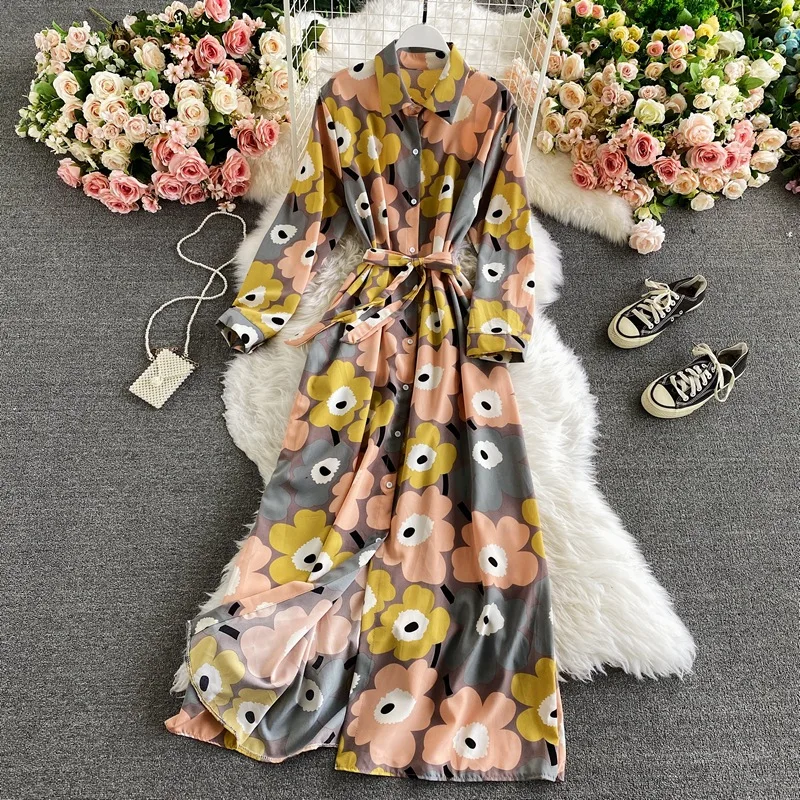 Women vintage summer dress long polo collar fashion print slim elegant lady party long dress
Women vintage summer dress long polo collar fashion print slim elegant lady party long dress