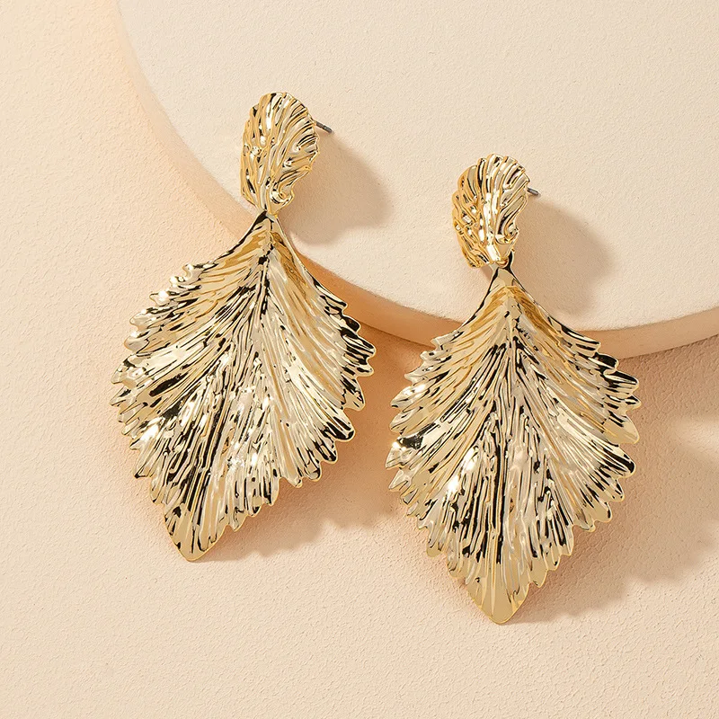 

HOVANCI Metal Leaf Dangle 5 Statement Earrings Women Fashion Gold Leaves Big Earrings Ethnic Jewelry Accessories, Gold,silver