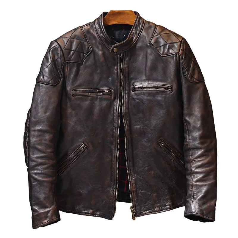 New Fashion Distressed Vintage Leather Jacket Men - Genuine Lambskin Mens Leather Jacket Brown With Top Quality Material, Customized colors
New Fashion Distressed Vintage Leather Jacket Men - Genuine Lambskin Mens Leather Jacket Brown With Top Quality Material, Customized colors
