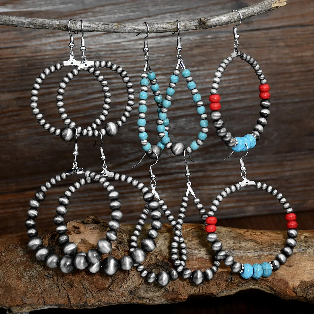 Personalized Women's Earring Alloy Oblate Turquoise Beaded Large Hoop Pendant Earring Wholesale
Personalized Women's Earring Alloy Oblate Turquoise Beaded Large Hoop Pendant Earring Wholesale