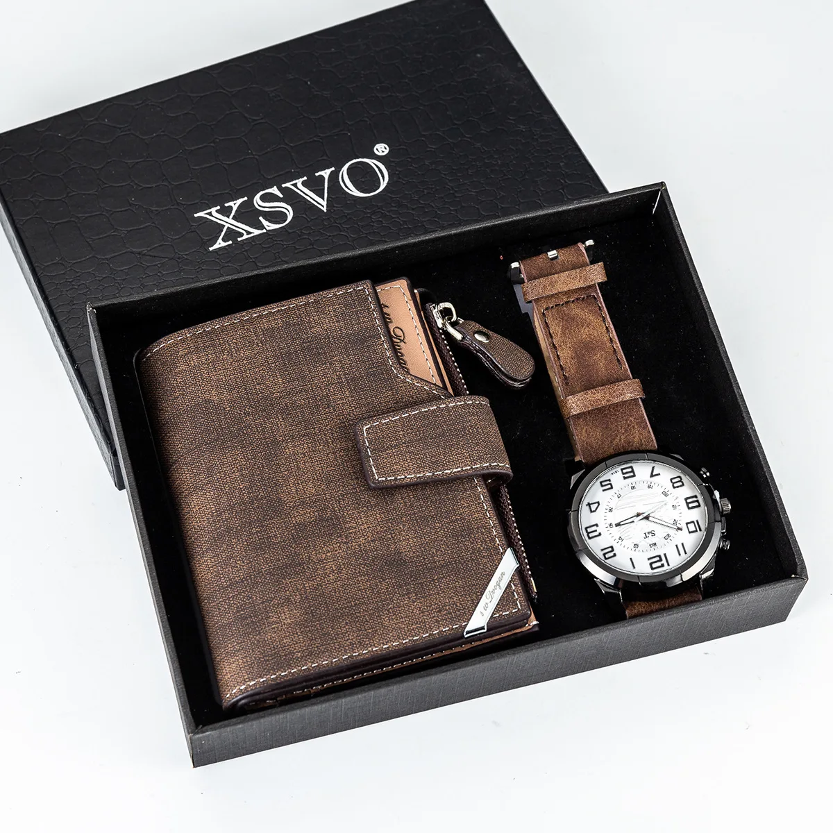 Hot selling classic vintage 2pcs set business gift brown leather wallet big dial luxury quartz watch for men
Hot selling classic vintage 2pcs set business gift brown leather wallet big dial luxury quartz watch for men