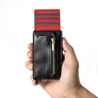 RFID credit card holder aluminium slim wallet pop up metal case with zipper pocket