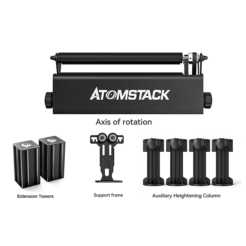 

ATOMSTACK R3 Pro Aluminum Y-axis Rotary Roller Engraving Module 360 Rotate For Cylindrical Cans + Support Frame Extension Towers