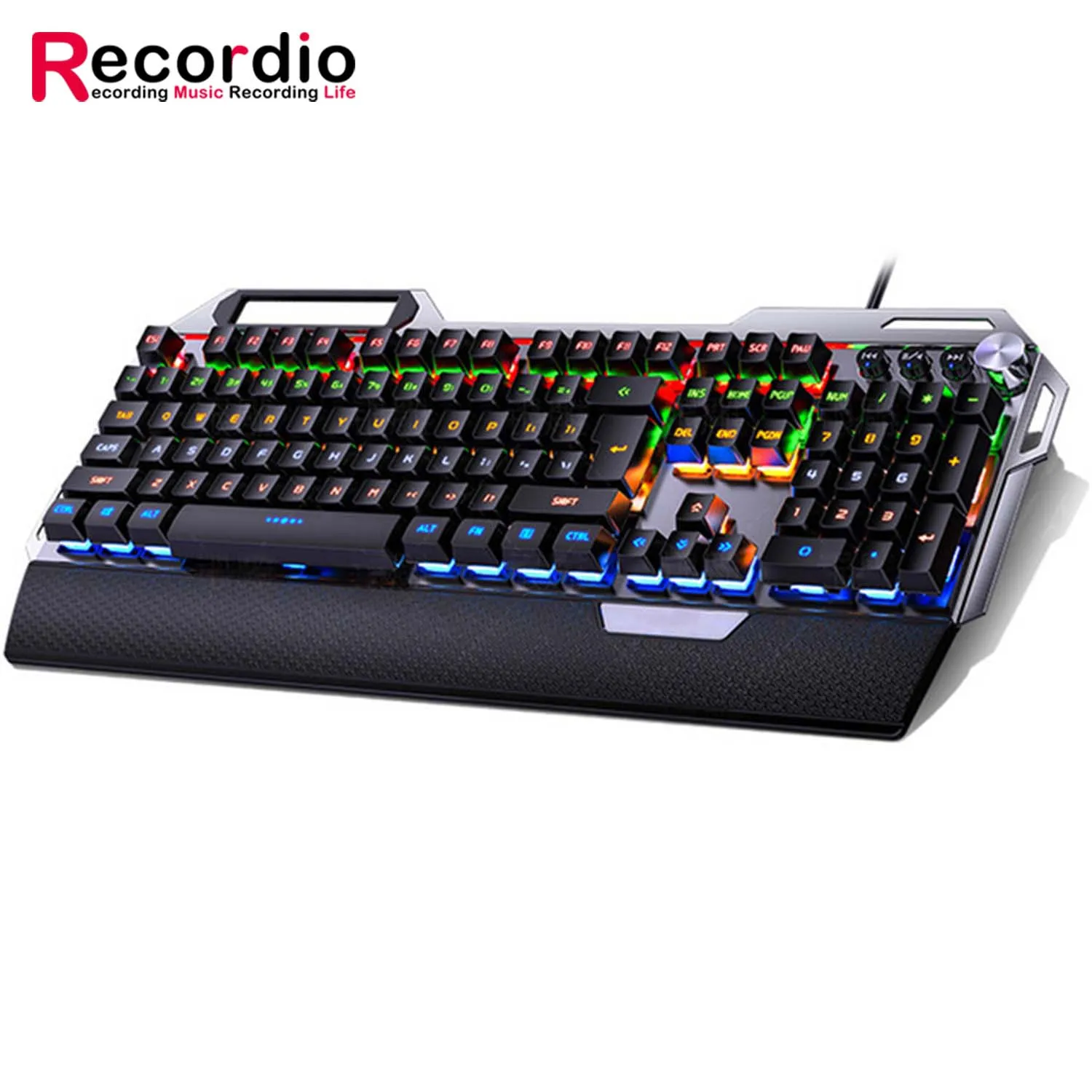 

GAZ-KB02 metal mechanical gaming keyboard with hand rest, mobile phone holder knob adjustment 104-key wired keyboard