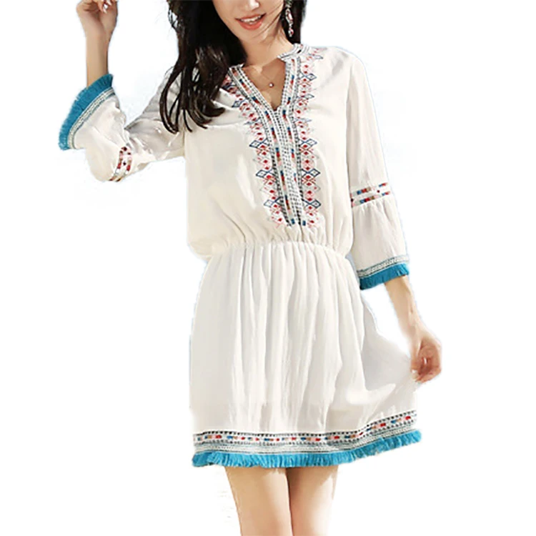 Fashion bohemian embroidery beach dress sweet white girls dresses chiffon for women
Fashion bohemian embroidery beach dress sweet white girls dresses chiffon for women