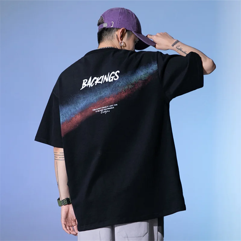 Summer High Street Spray-dyed Rainbow Printing Short-sleeved Oversized T-shirt Cotton Round Neck Loose Men's Compassionate Shirt
Summer High Street Spray-dyed Rainbow Printing Short-sleeved Oversized T-shirt Cotton Round Neck Loose Men's Compassionate Shirt
