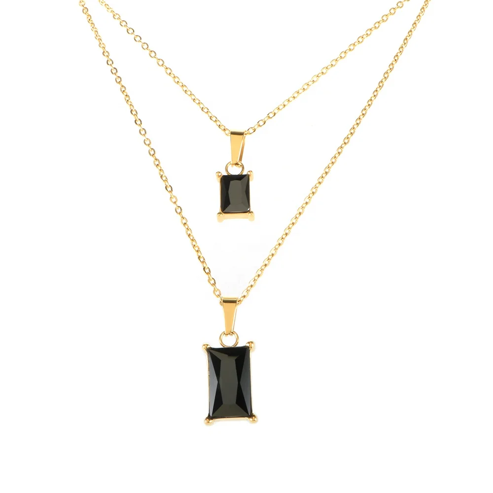 Elegant Delicate Necklace Stainless Steel Jewelry 18k Gold Plated Black Crystal Pendant Double-layer Chain Necklace, Gold/silver/rose gold/black
Elegant Delicate Necklace Stainless Steel Jewelry 18k Gold Plated Black Crystal Pendant Double-layer Chain Necklace, Gold/silver/rose gold/black