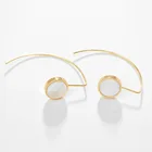 14K Real Gold Simple Matching Color White Shell Hoop Earrings