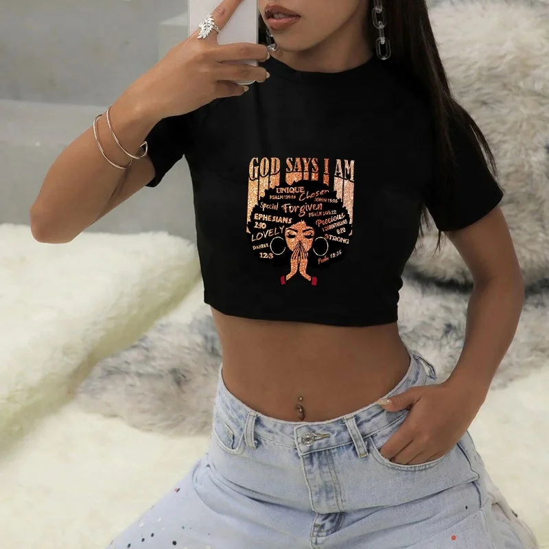 Wholesale Melanin God Say I am Tshirt Black Girl D O P E Crop Top Ladies Clothes Short Cropped Women Graphic T Shirt, Black white
Wholesale Melanin God Say I am Tshirt Black Girl D O P E Crop Top Ladies Clothes Short Cropped Women Graphic T Shirt, Black white
