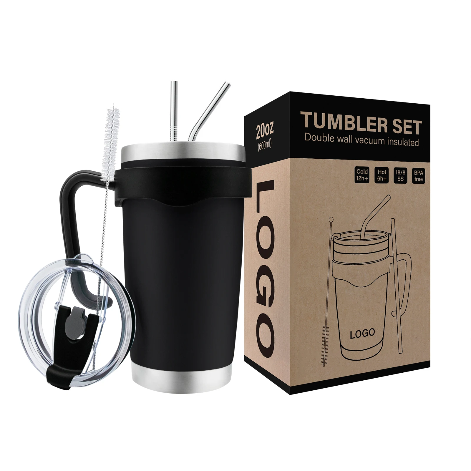 WeVi black 20oz Stainless Steel vacuum insulated double wall travel mug with lid, Customized color
WeVi black 20oz Stainless Steel vacuum insulated double wall travel mug with lid, Customized color