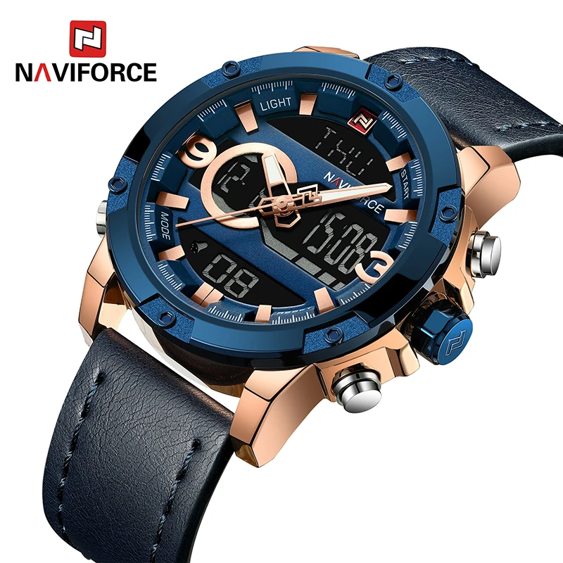 

NAVIFORCE Brand 9097 Men Sport Watch Men's Leather Digital Army Military Watch Man Quartz waterproof Clock Relogio Masculino