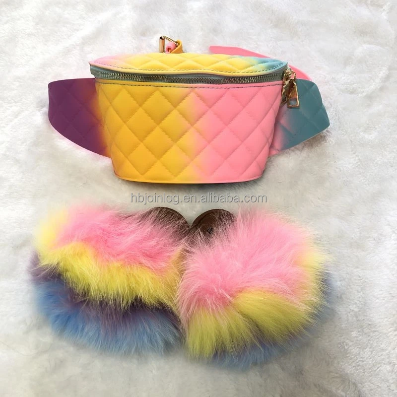 Colorful jelly purse handbag and fanny pack matching fur slides sandals for women and ladies, Can be customized
Colorful jelly purse handbag and fanny pack matching fur slides sandals for women and ladies, Can be customized