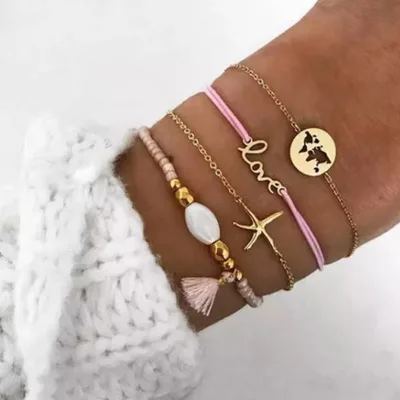 4pcs Set Bohemian Beach Female Jewelry Golden Letter Love Starfish Bracelets World Map Oval Pearl Beads Bracelets
4pcs Set Bohemian Beach Female Jewelry Golden Letter Love Starfish Bracelets World Map Oval Pearl Beads Bracelets