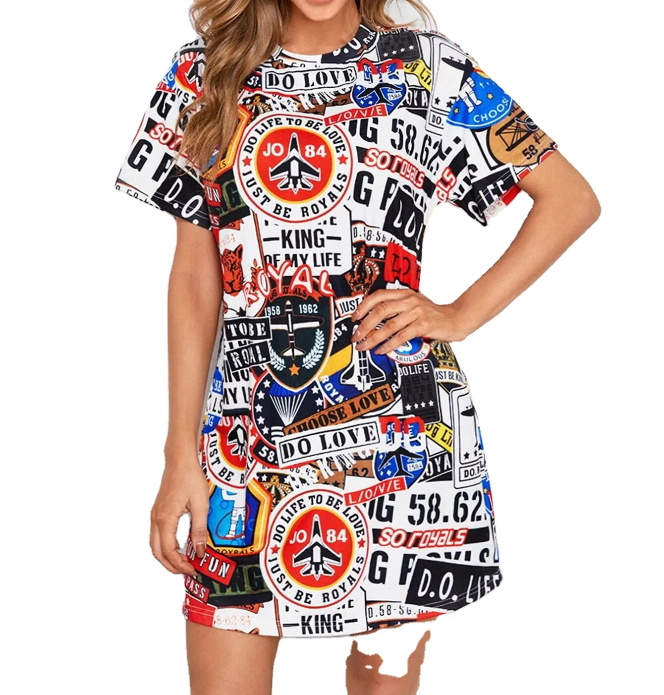 2021 new womens fashion printing aircraft pattern short sleeve loose size medium-length high-quality dress
2021 new womens fashion printing aircraft pattern short sleeve loose size medium-length high-quality dress