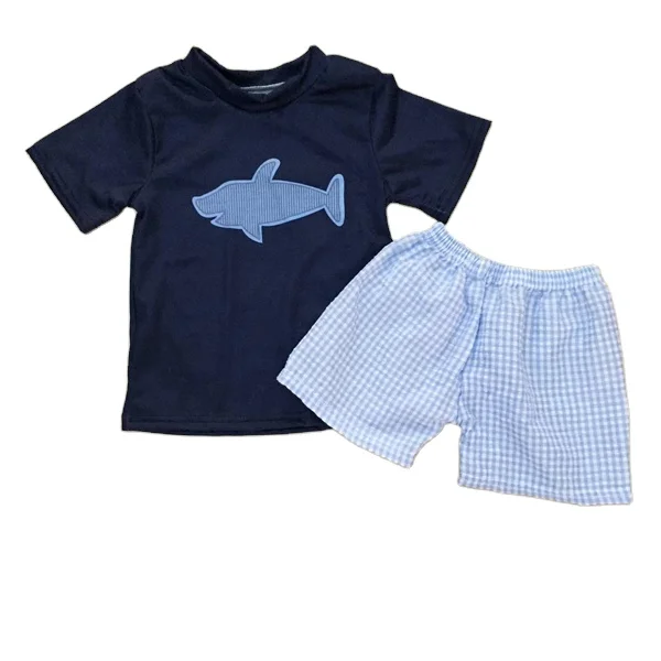 2021 Hot sale summer baby boy shark pattern embroidery child boutique kids clothing set
2021 Hot sale summer baby boy shark pattern embroidery child boutique kids clothing set