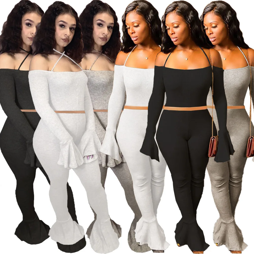 Fashion New European and American Women's Clothing Cute Flared Sleeve Flared Pants One-shoulder Two-piece Suit, Picture
Fashion New European and American Women's Clothing Cute Flared Sleeve Flared Pants One-shoulder Two-piece Suit, Picture