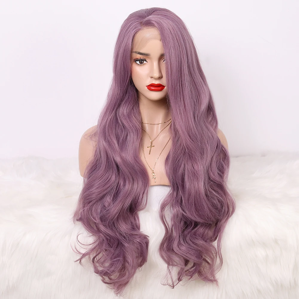 Purple Wavy Synthetic Lace Wig Soft and High Quality Front Lace Wig Cosplay Halloween Body Wave Wig Support Wholesale
Purple Wavy Synthetic Lace Wig Soft and High Quality Front Lace Wig Cosplay Halloween Body Wave Wig Support Wholesale