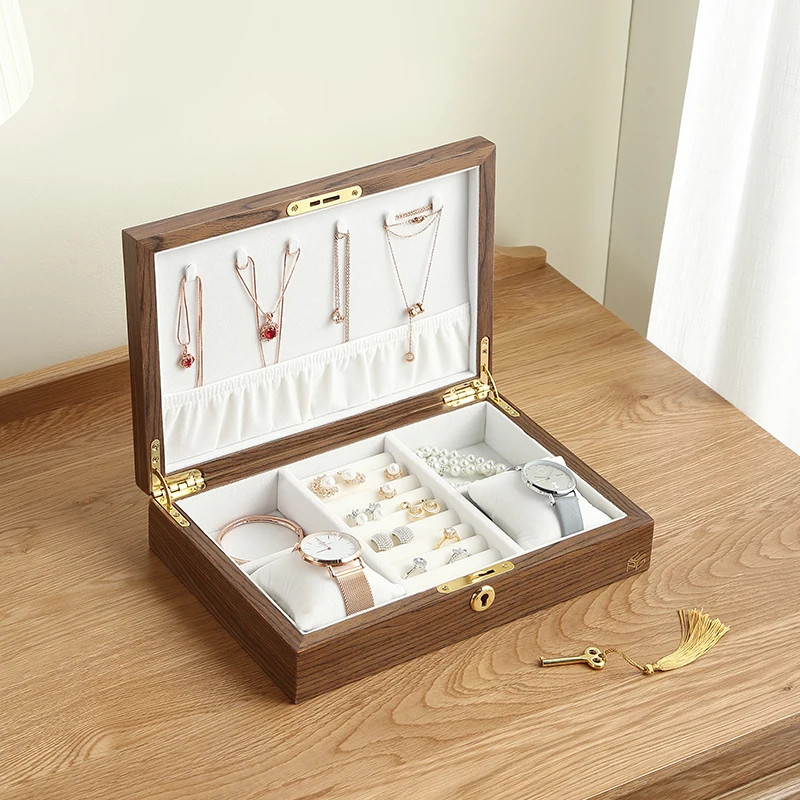 Luxury Custom Logo Wood Jewelry Box Organizer With Lock Large Velvet Wooden Necklace Earring Ring Watch Jewellery Storage Case
Luxury Custom Logo Wood Jewelry Box Organizer With Lock Large Velvet Wooden Necklace Earring Ring Watch Jewellery Storage Case