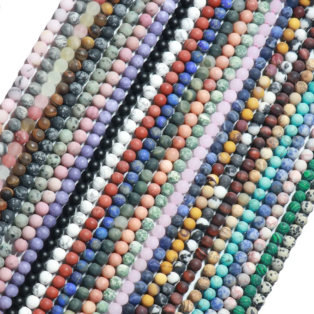 

Factory Price Dull Polish Frosted Round Loose Gemstone Beads, Matte Blue Natural Stone Beads For Jewelry Making, Multi colors as picture