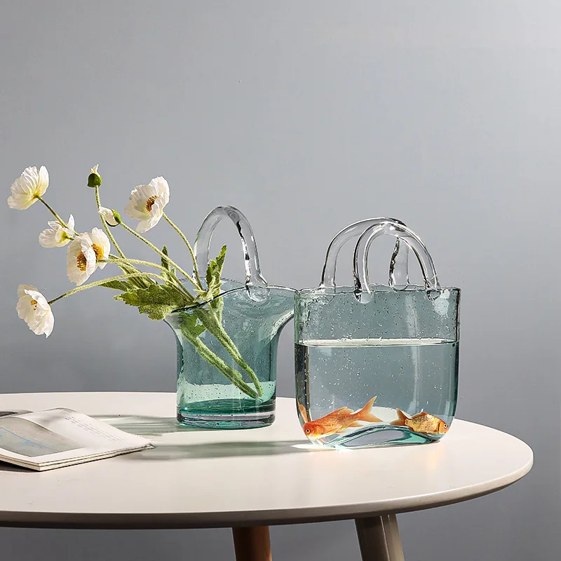 New product 2022 flower vase handbag glass vase for fish farming crystal vase for home decor gift, Photo
New product 2022 flower vase handbag glass vase for fish farming crystal vase for home decor gift, Photo