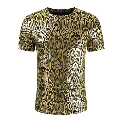 Men's short-sleeved T-shirt 2021 summer men's casual golden python pattern short-sleeved round neck shiny short T-shirt, Photo color 
Men's short-sleeved T-shirt 2021 summer men's casual golden python pattern short-sleeved round neck shiny short T-shirt, Photo color