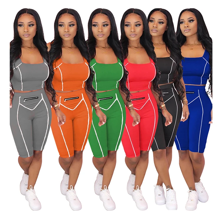High Waist Sportswear Two Piece Shorts Set With Pocket Sleeveless Tops Crop Striped 2 Piece Jogger Set Track Suit For Women, As show
High Waist Sportswear Two Piece Shorts Set With Pocket Sleeveless Tops Crop Striped 2 Piece Jogger Set Track Suit For Women, As show