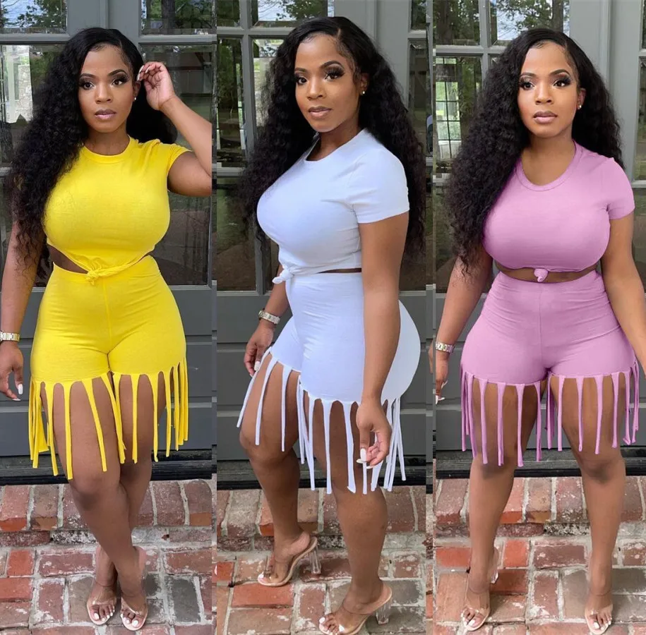 2021 Fashion and leisure pure color tassel top and shorts two piece shorts set for women, Customized color
2021 Fashion and leisure pure color tassel top and shorts two piece shorts set for women, Customized color