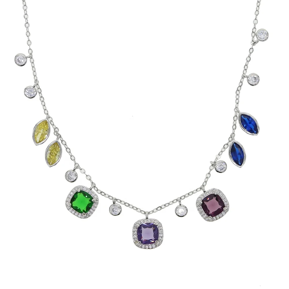 

2021 new gold silver luxury fashion jewelry colorful round tear drop cz statement charm 35+10cm birthstone choker women necklace, Black