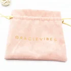Hot Custom Logo Printed Packaging Velvet Pink Jewelry Pouch