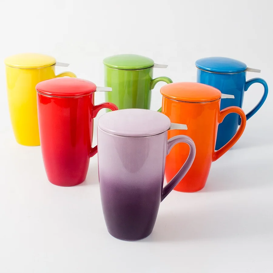 RTS Custom 16.5oz tall colorful porcelain cup ceramic travel tea mug set with stainless steel infuser and lid
RTS Custom 16.5oz tall colorful porcelain cup ceramic travel tea mug set with stainless steel infuser and lid