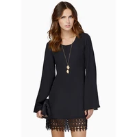 Women's Round Collar Long Sleeves Black Dress With Lace Autumn Loose Causal Mini Dresses Female
Women's Round Collar Long Sleeves Black Dress With Lace Autumn Loose Causal Mini Dresses Female