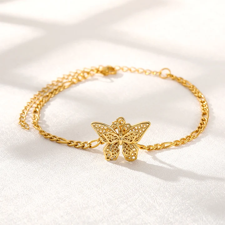 Fashion 18K Gold Plated Stainless Steel Bracelets Double Gold Butterfly Charm Bracelets for Women, Picture shows
Fashion 18K Gold Plated Stainless Steel Bracelets Double Gold Butterfly Charm Bracelets for Women, Picture shows