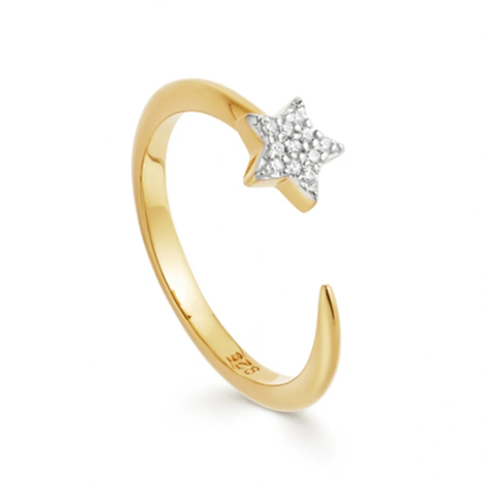 925 Sterling Silver 18k Gold Plated Sparkling Cubic Zircon Open Star Ring For Woman Silver Ring
925 Sterling Silver 18k Gold Plated Sparkling Cubic Zircon Open Star Ring For Woman Silver Ring