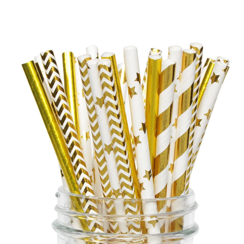 Multi-design Hot Sales Customized Popular Golden Pretty Polka Dot Paper Straws For Drinking