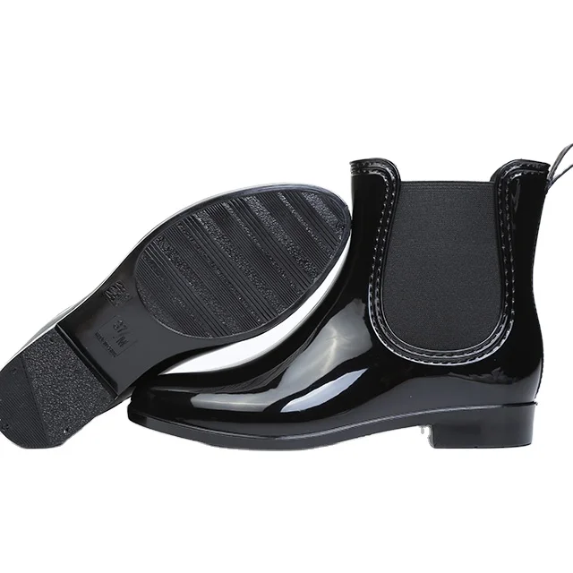 Good quality black pvc ankle rain boots for women