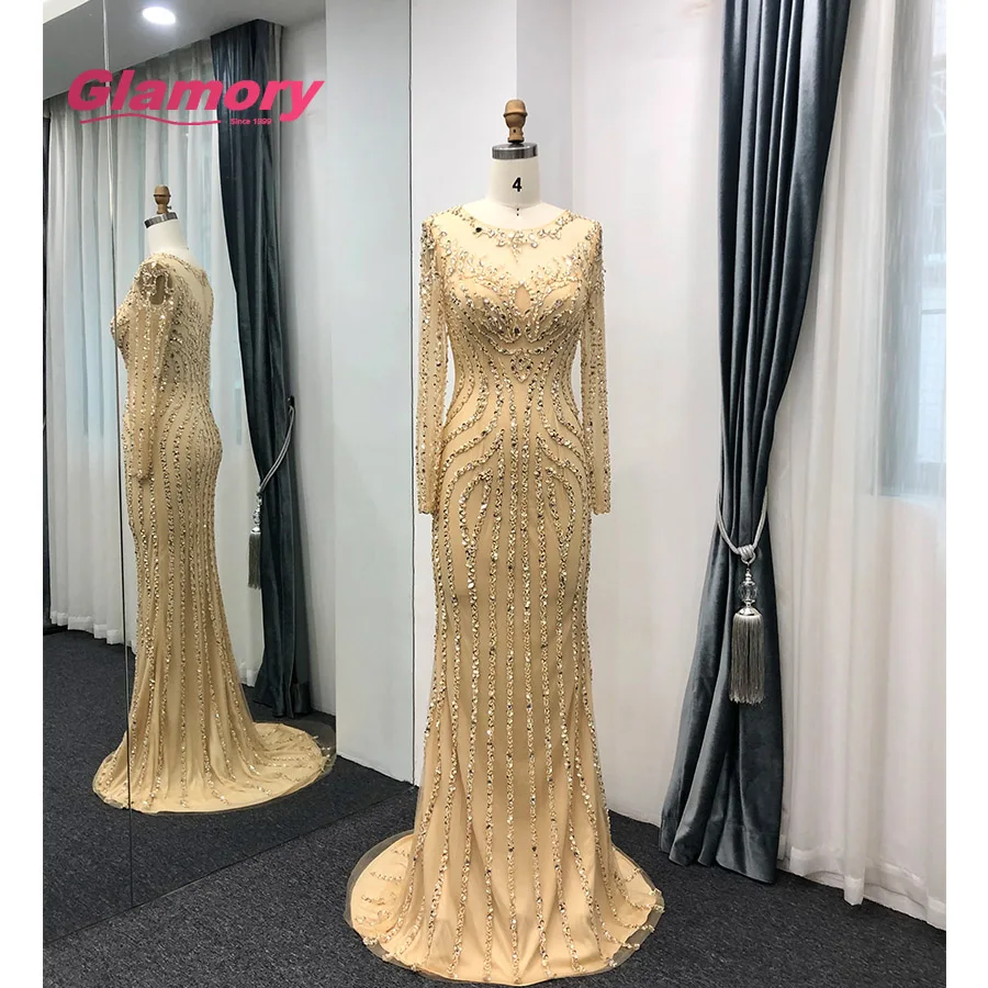 Golden Ready Made Beaded Gowns Long Sleeves Mermaid Design Luxury Crystal Diamond Evening Dress
Golden Ready Made Beaded Gowns Long Sleeves Mermaid Design Luxury Crystal Diamond Evening Dress